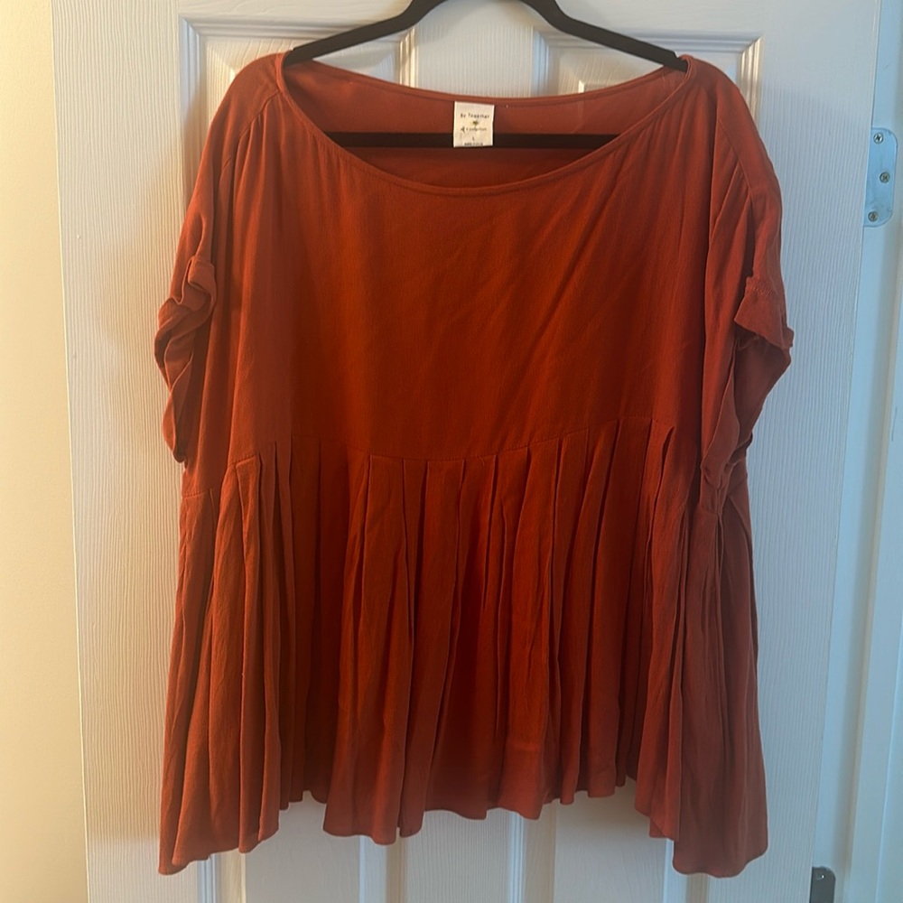 Oversized Pleat Swing Top - Burnt Orange